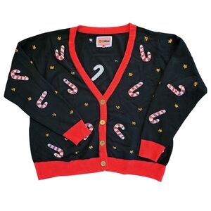 Tipsy Elves Wmns XXL Black Candy Cane Cardigan Sweater Christmas Novelty Festive